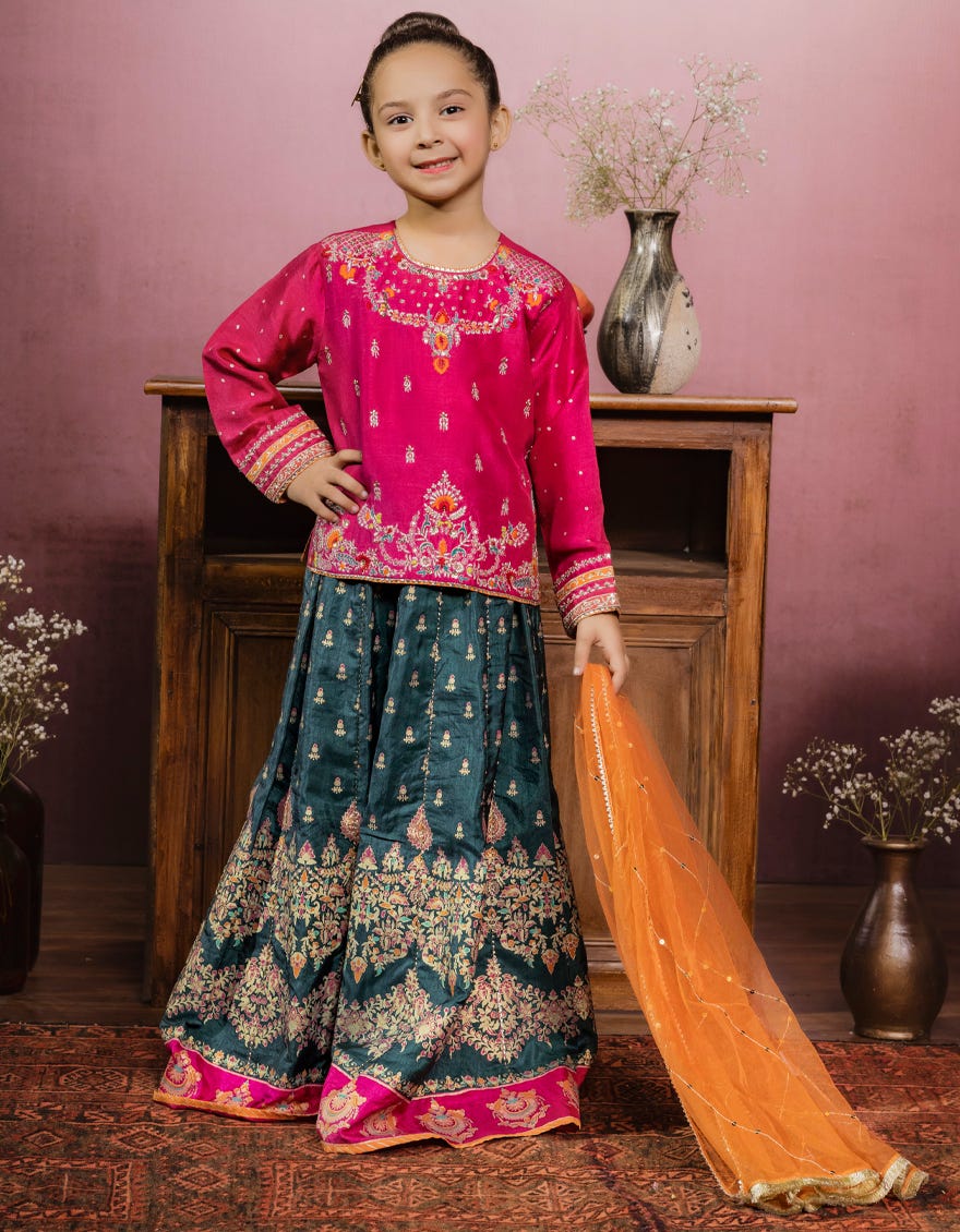 Hot Pink Girls 3 Piece Stitched | Jgk-W-22-1923