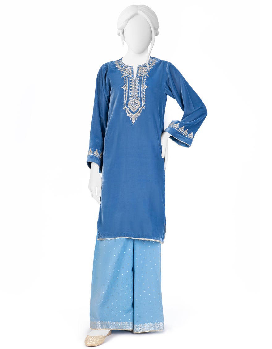 Blue Velvet 2 Piece Stitched Dress | Jjpw-W-Jw2-22-2026