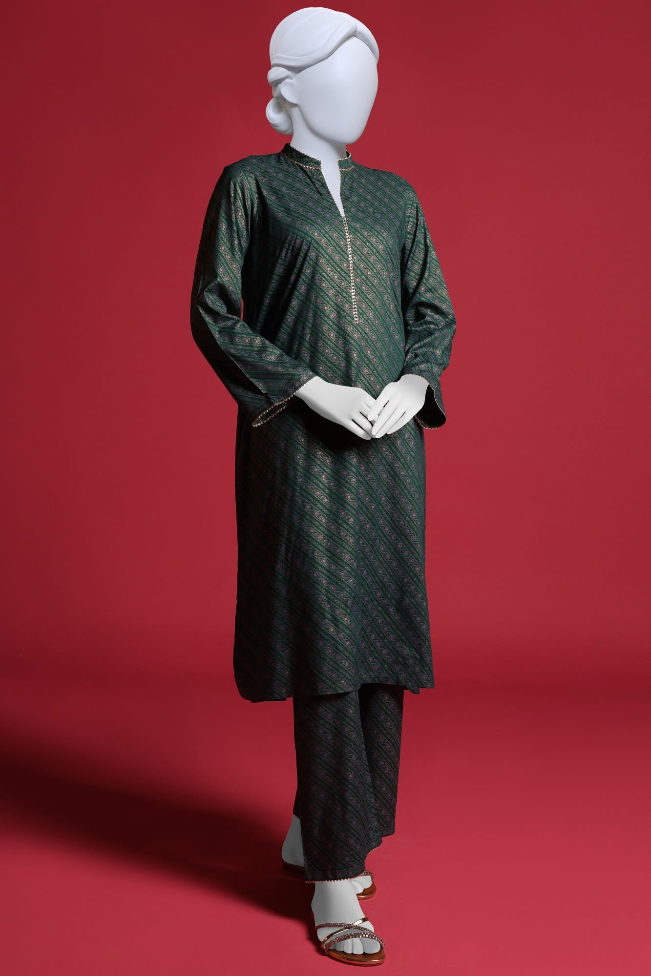 GREEN VISCOSE 2PC STITCHED | CCW-2PS-ST-S-22-2059