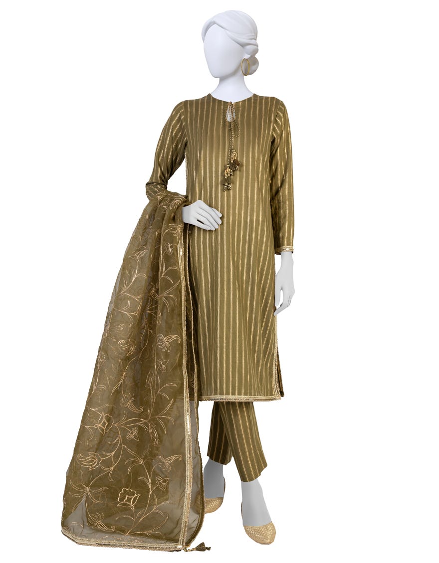 Olive Green Lawn Unstitched 3 Piece Dress | Jlawn-S-23-277