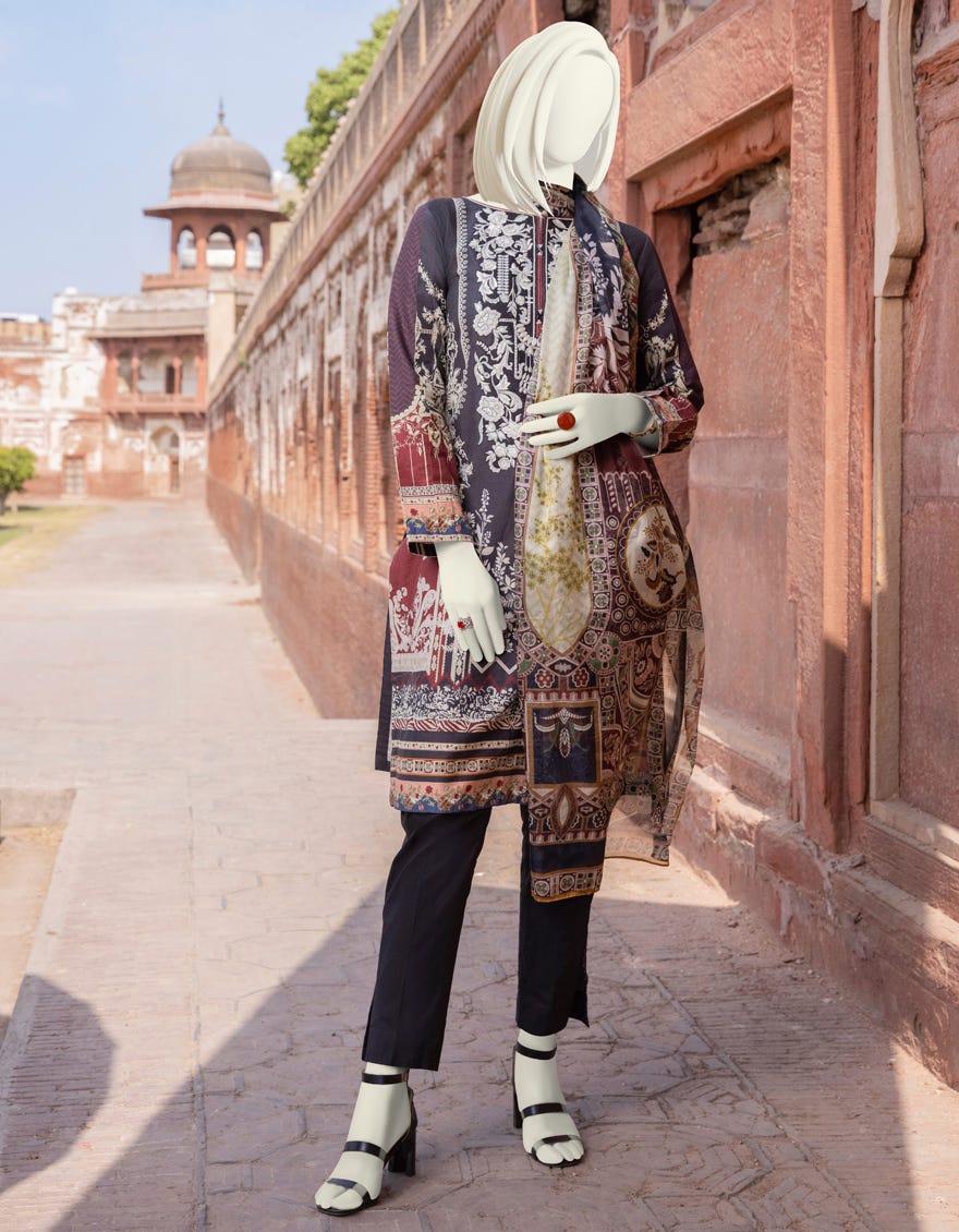 Black Cambric 3 Piece Stitched Dress | Jjpw-S-Jpws-22-366