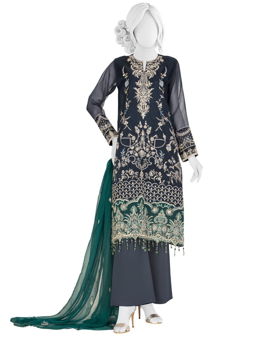 Navy Blue Organza Unstitched 3 Piece Dress | Jjls-S-Jfu-22-708