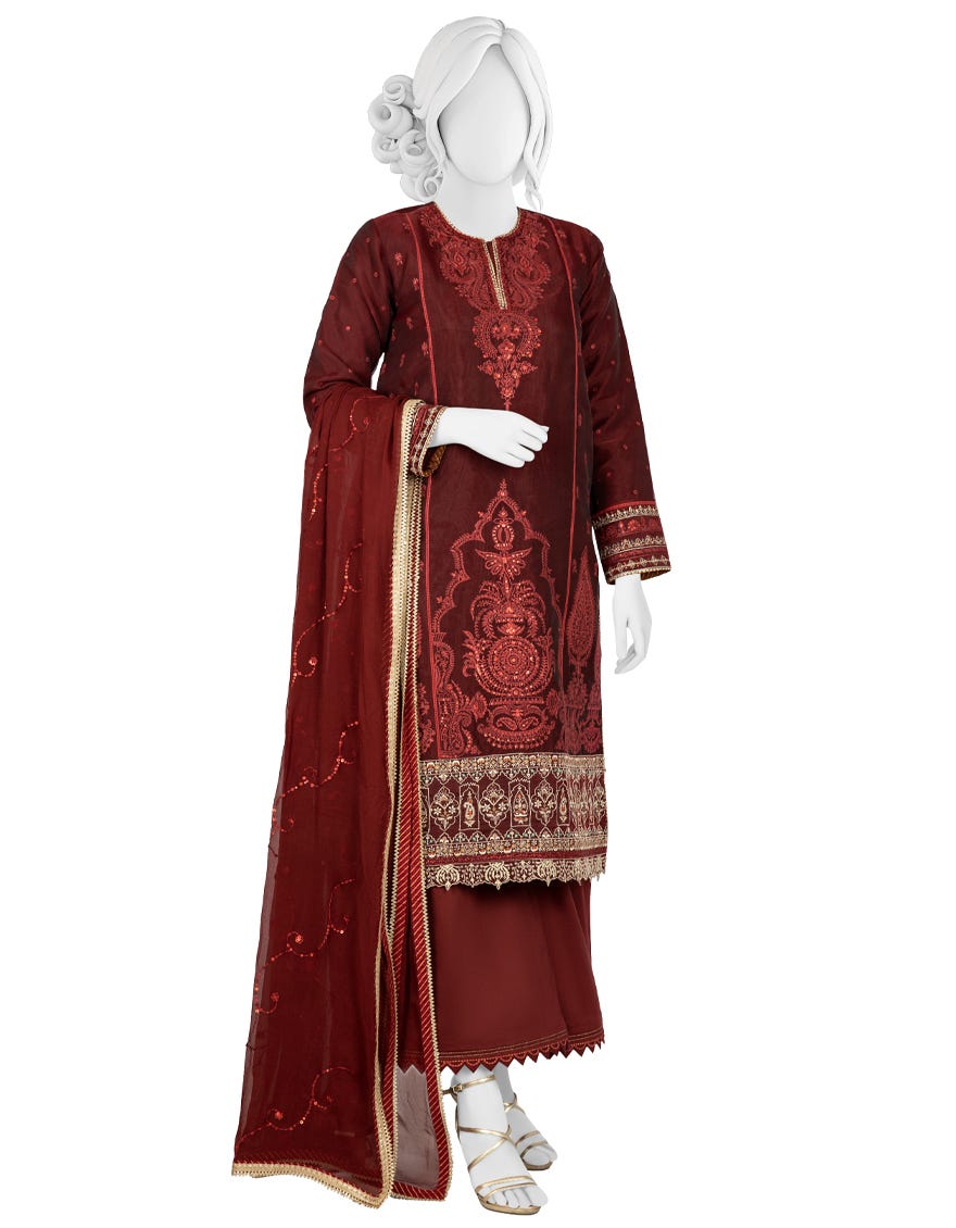 Maroon Cambric Unstitched 3 Piece Dress | Jjls-S-Jfu-22-710