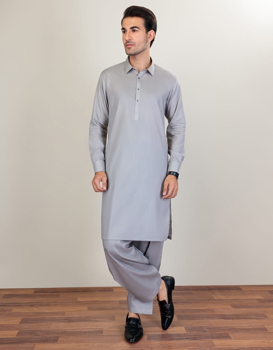 Grey Cotton Unstitched Kameez Shalwar Fabric | Jjms-2226