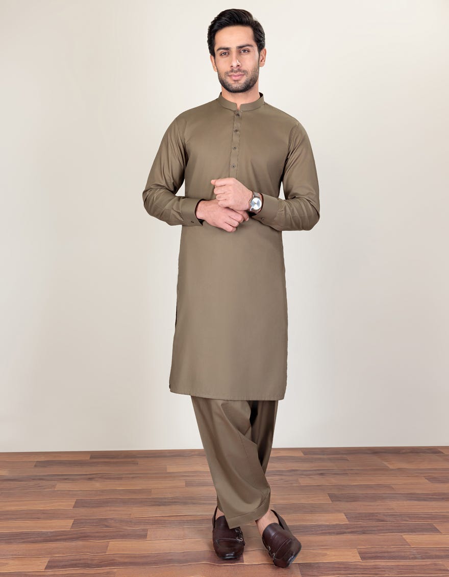 OLIVE GREEN COTTON UNSTITCHED KAMEEZ SHALWAR FABRIC | JJMS-2228