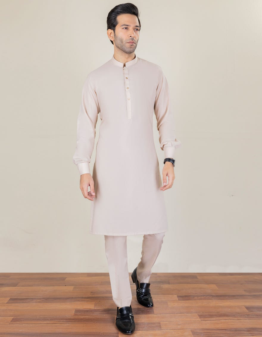 Beige Blended Unstitched Kameez Shalwar Fabric | Jjms-2235
