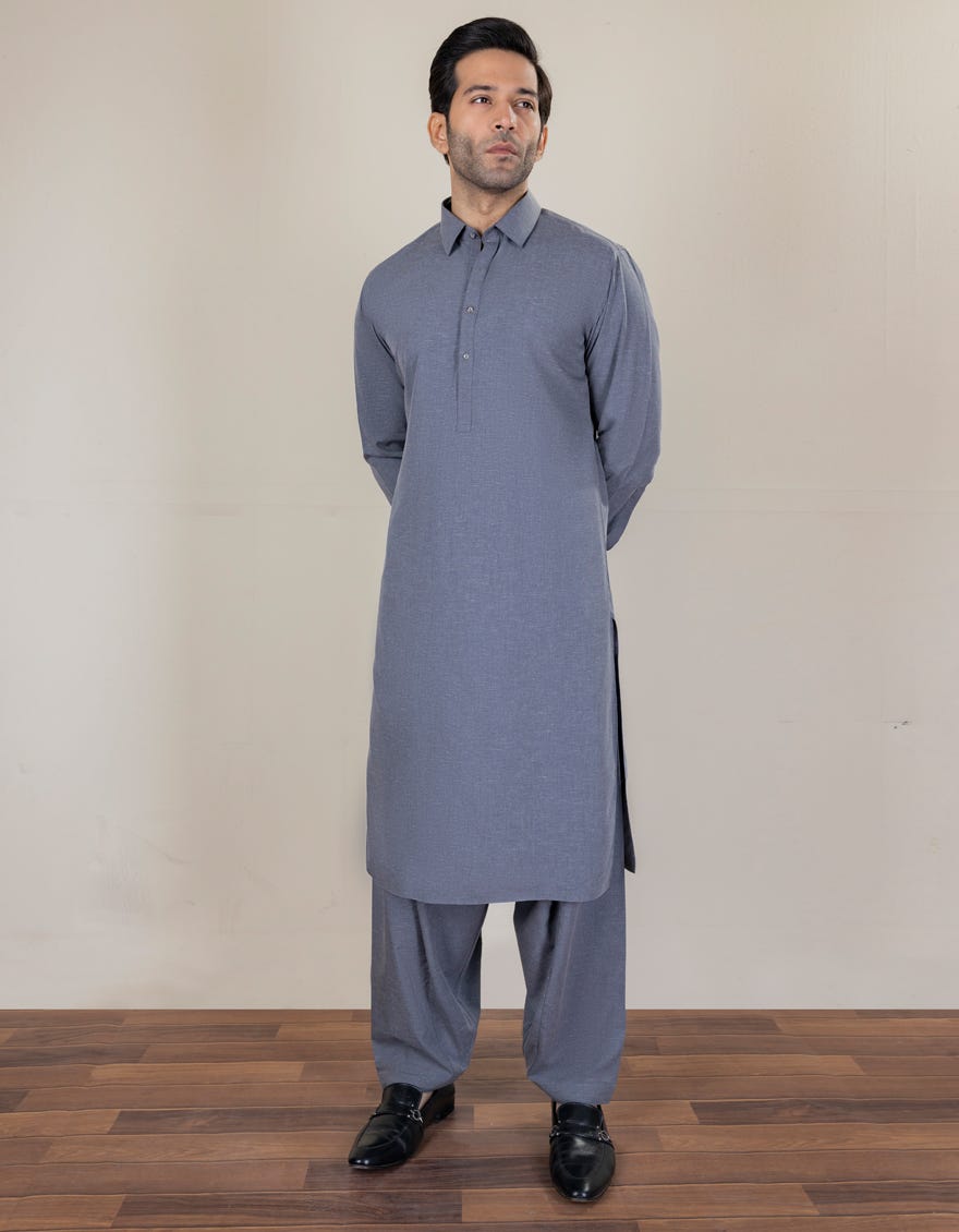 Slate Grey Blended Unstitched Kameez Shalwar Fabric | Jjms-2237