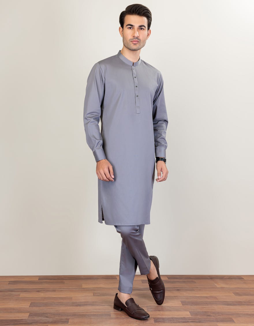 Grey Cotton Unstitched Kameez Shalwar Fabric | Jjms-2243
