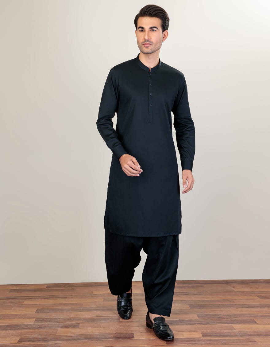 BLACK COTTON UNSTITCHED KAMEEZ SHALWAR FABRIC | JJMS-2244