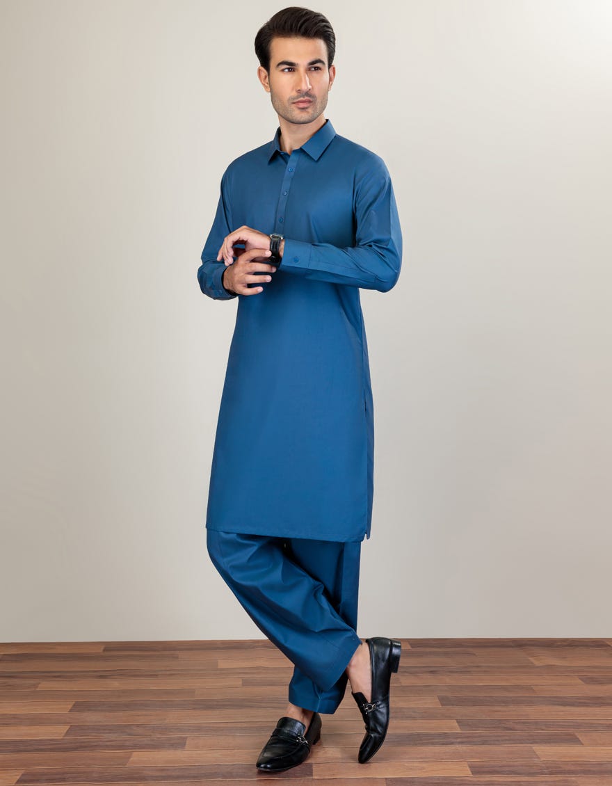 Ink Blue Cotton Unstitched Kameez Shalwar Fabric | Jjms-2249