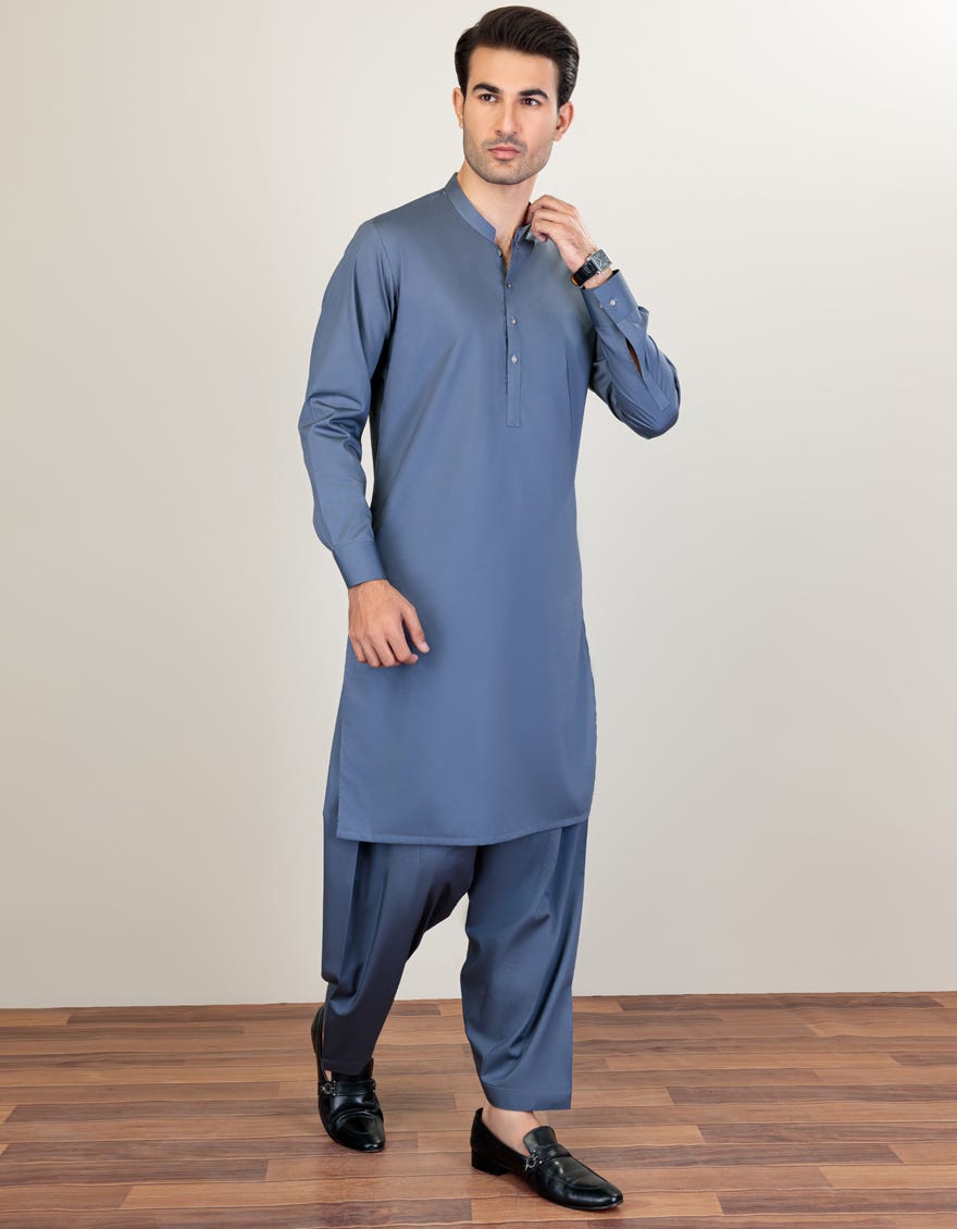 Metallic Grey Cotton Unstitched Kameez Shalwar Fabric | Jjms-2250