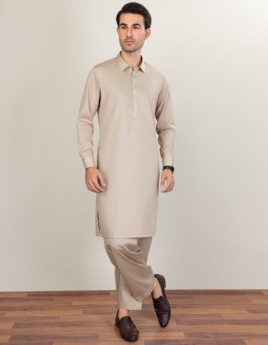 Dark Beige Cotton Unstitched Kameez Shalwar Fabric | Jjms-2252