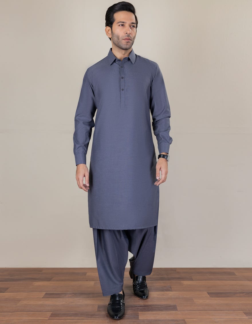 Dark Grey Blended Unstitched Kameez Shalwar Fabric | Jjms-2256