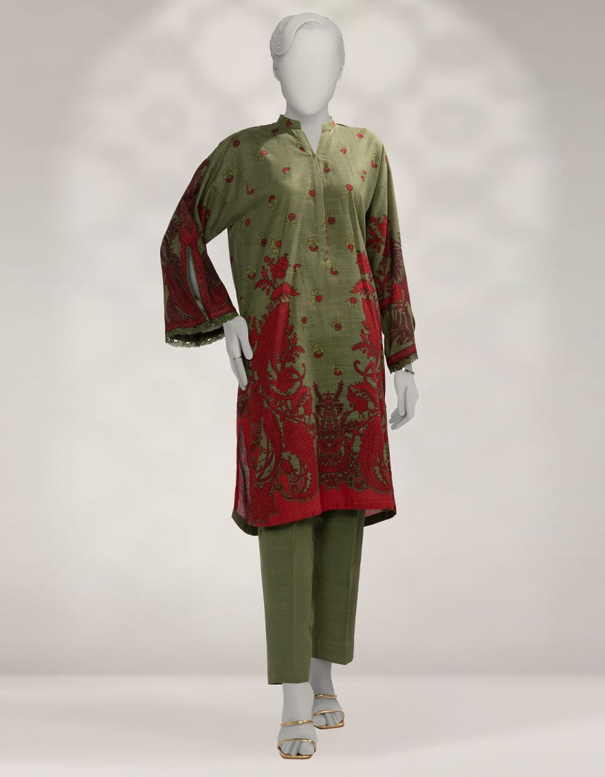 GREEN KHADDAR UNSTITCHED 2PC