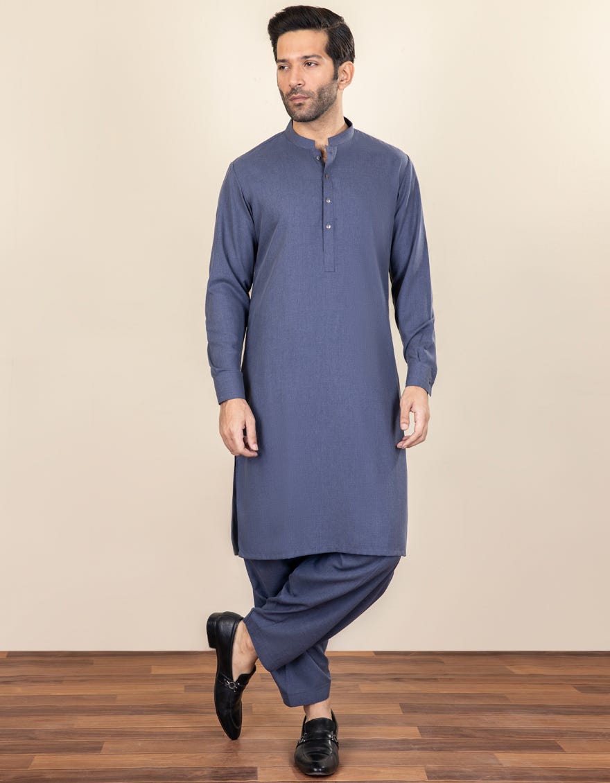 Greyish Blue Blended Unstitched Kameez Shalwar Fabric | Jjms-2262