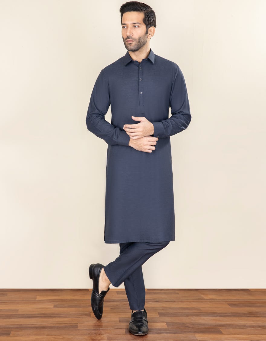 Charcoal Grey Blended Unstitched Kameez Shalwar Fabric | Jjms-2263