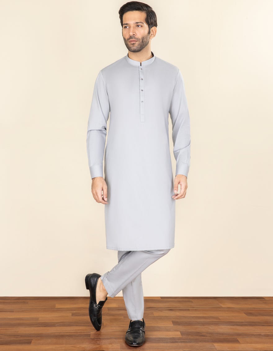 Light Grey Cotton Unstitched Kameez Shalwar Fabric | Jjms-2266