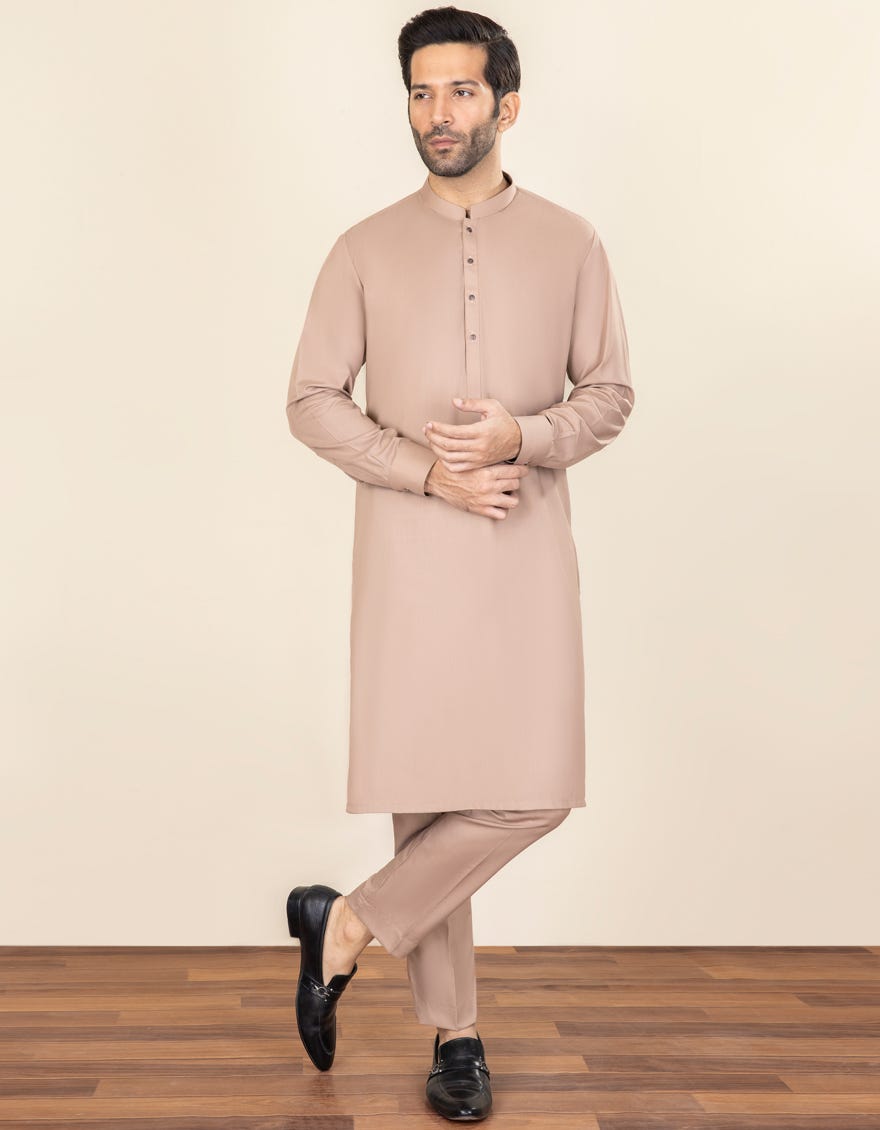 Light Brown Blended Unstitched Kameez Shalwar Fabric | Jjms-2268