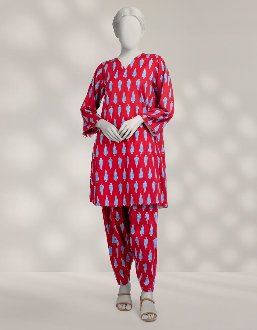 RED CAMBRIC PRINTED CO-ORD SET