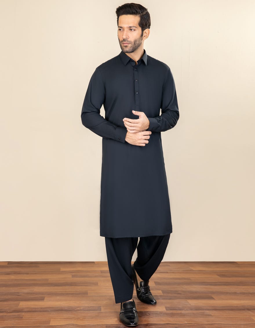 Black Blended Unstitched Kameez Shalwar Fabric | Jjms-2273