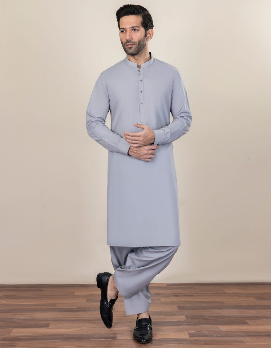 Pale Grey Blended Unstitched Kameez Shalwar Fabric | Jjms-2281