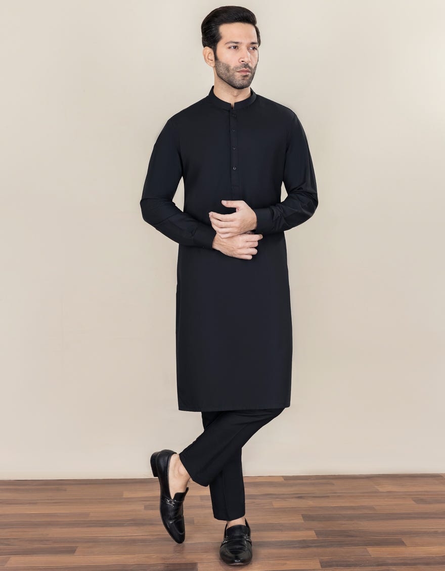 Black Blended Unstitched Kameez Shalwar Fabric | Jjms-2282