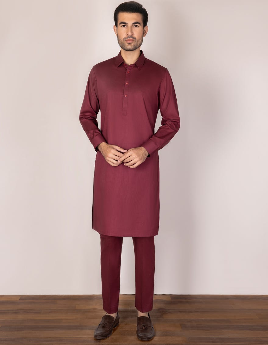 Berry Red Cotton Unstitched Kameez Shalwar Fabric | Jjms-2286