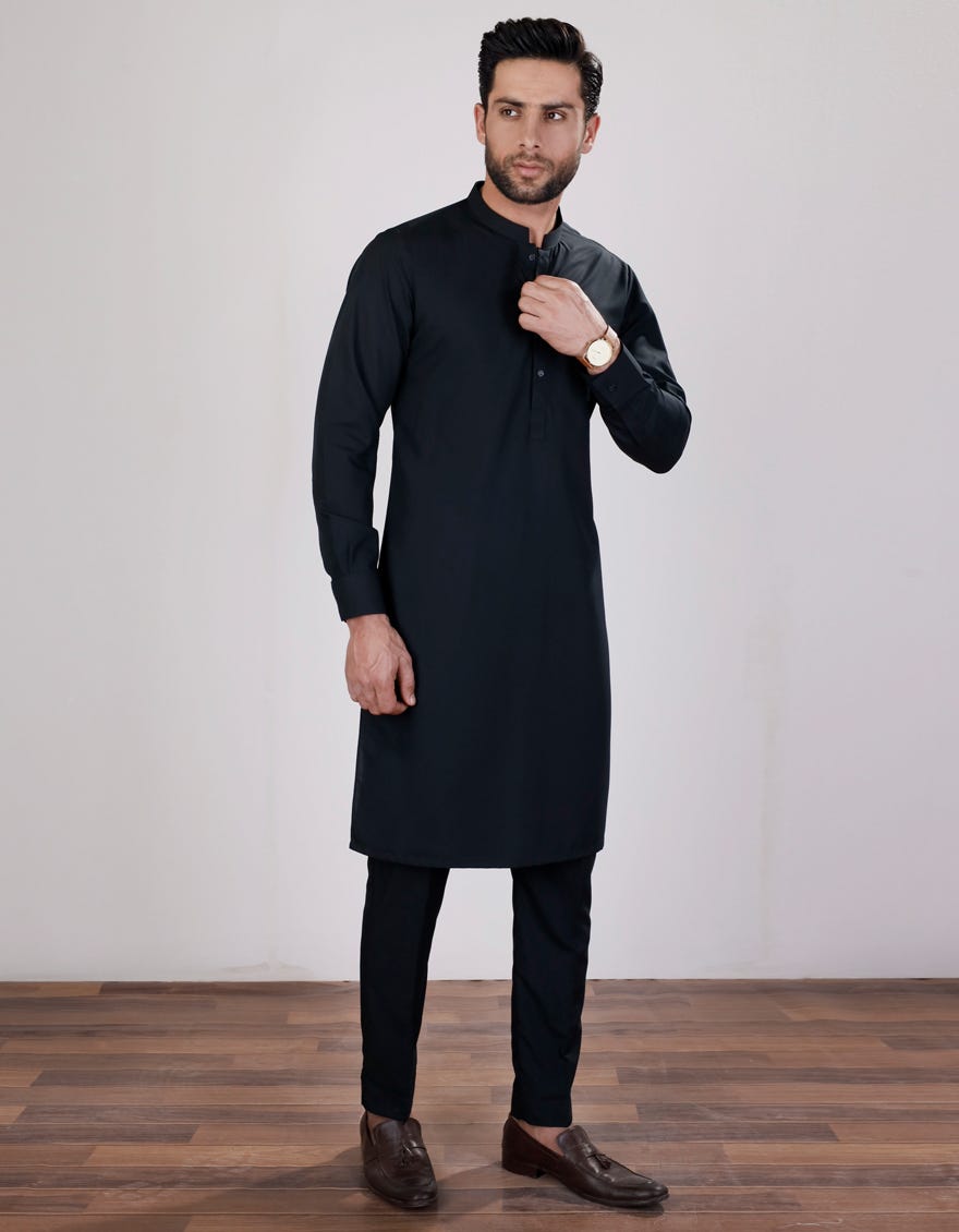 Black Blended Unstitched Kameez Shalwar Fabric | Jjms-2298