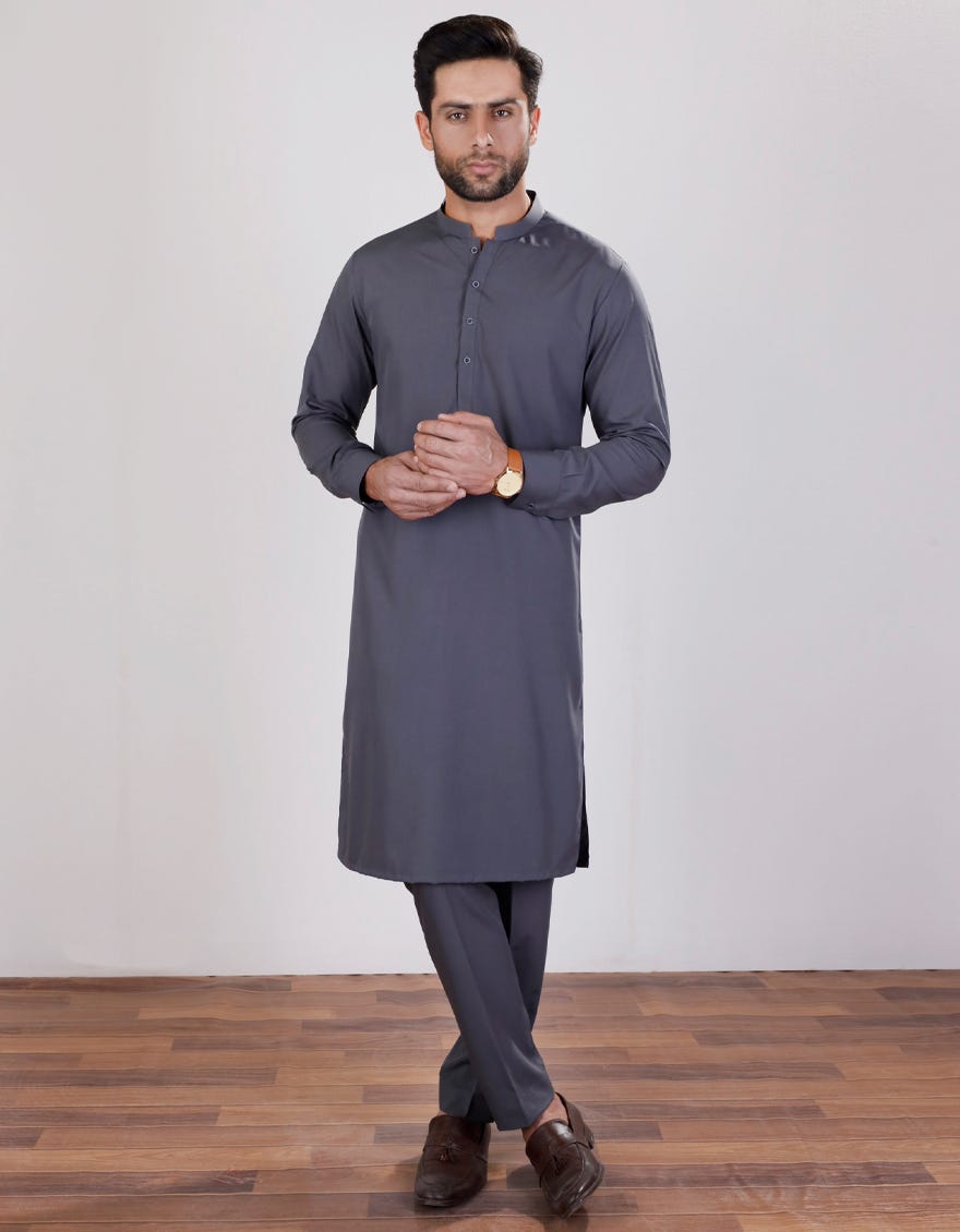 Grey Blended Unstitched Kameez Shalwar Fabric | Jjms-2299