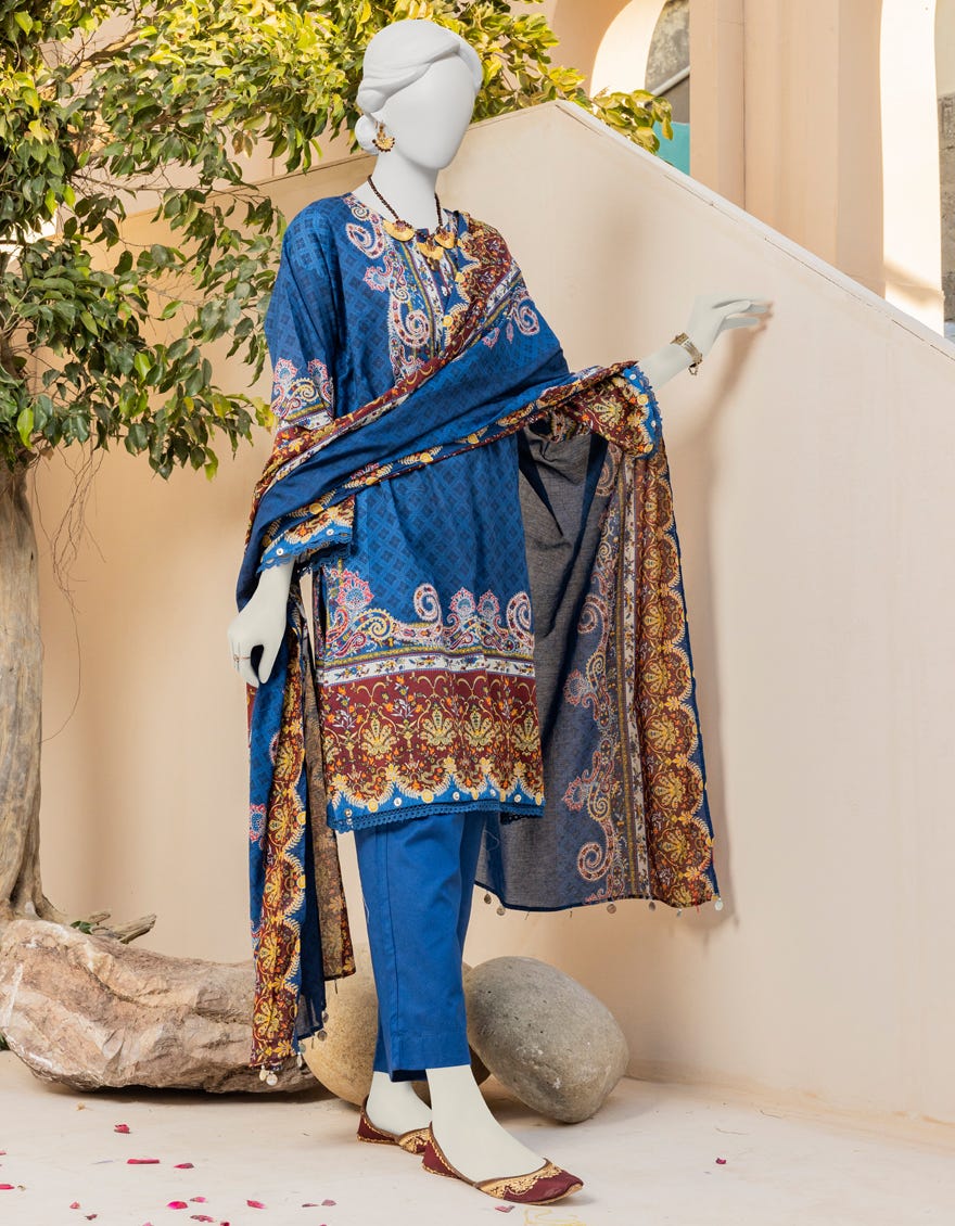 Blue Lawn 3 Piece Stitched Dress | Jlawn-S-23-001