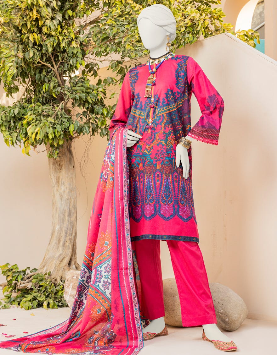 Pink Lawn 3 Piece Stitched Dress | Jlawn-S-23-002