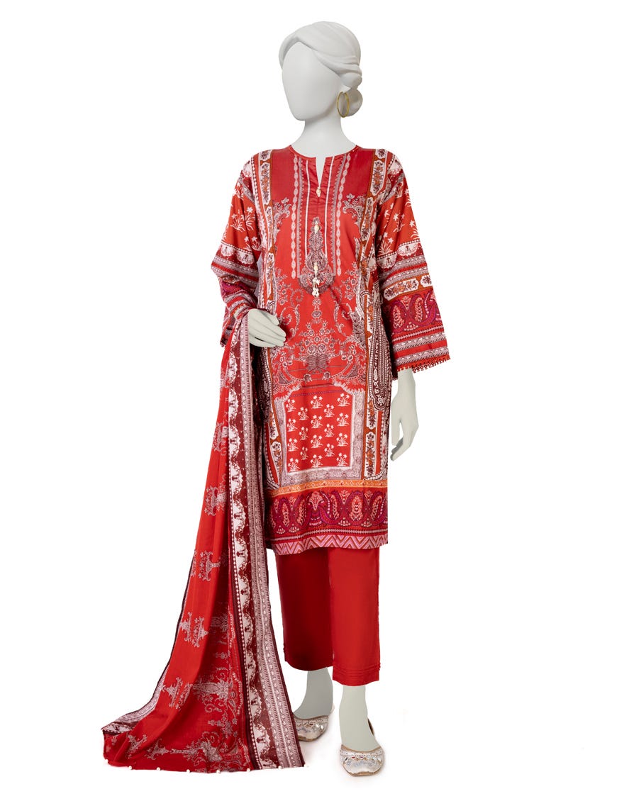Orange Lawn 3 Piece Stitched Dress | Jlawn-S-23-003