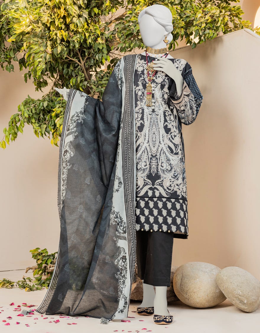 Black Lawn 3 Piece Stitched Dress | Jlawn-S-23-004