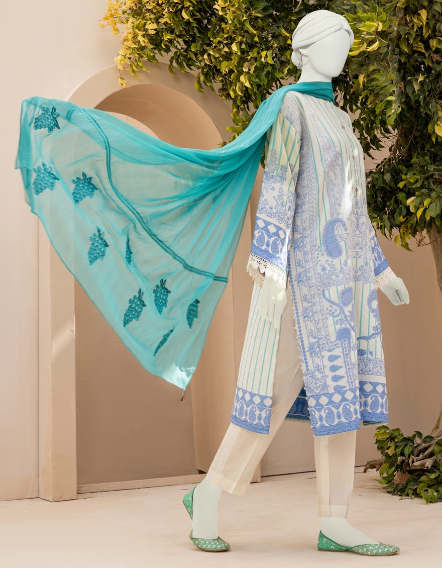 Off White Jacquard 3 Piece Stitched Dress | Jlawn-S-23-005