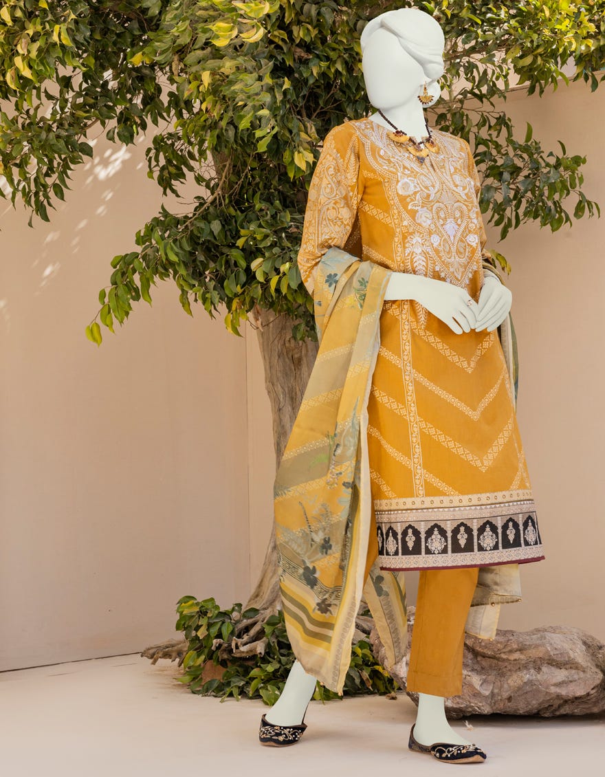 Mustard Lawn 3 Piece Stitched Dress | Jlawn-S-23-009