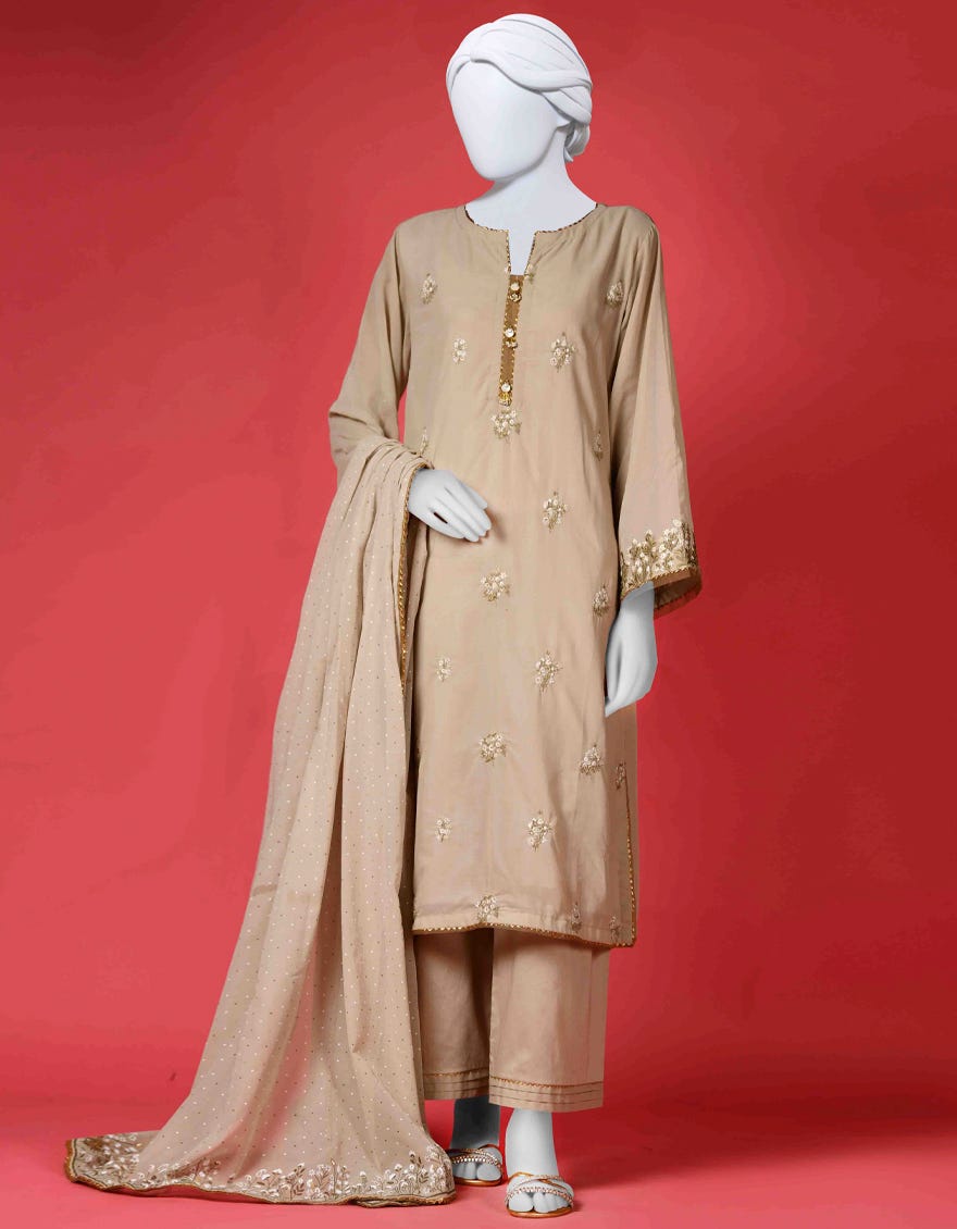 Beige Dyed 3 Piece Stitched Dress | Ccw-3Ps-S-23-010