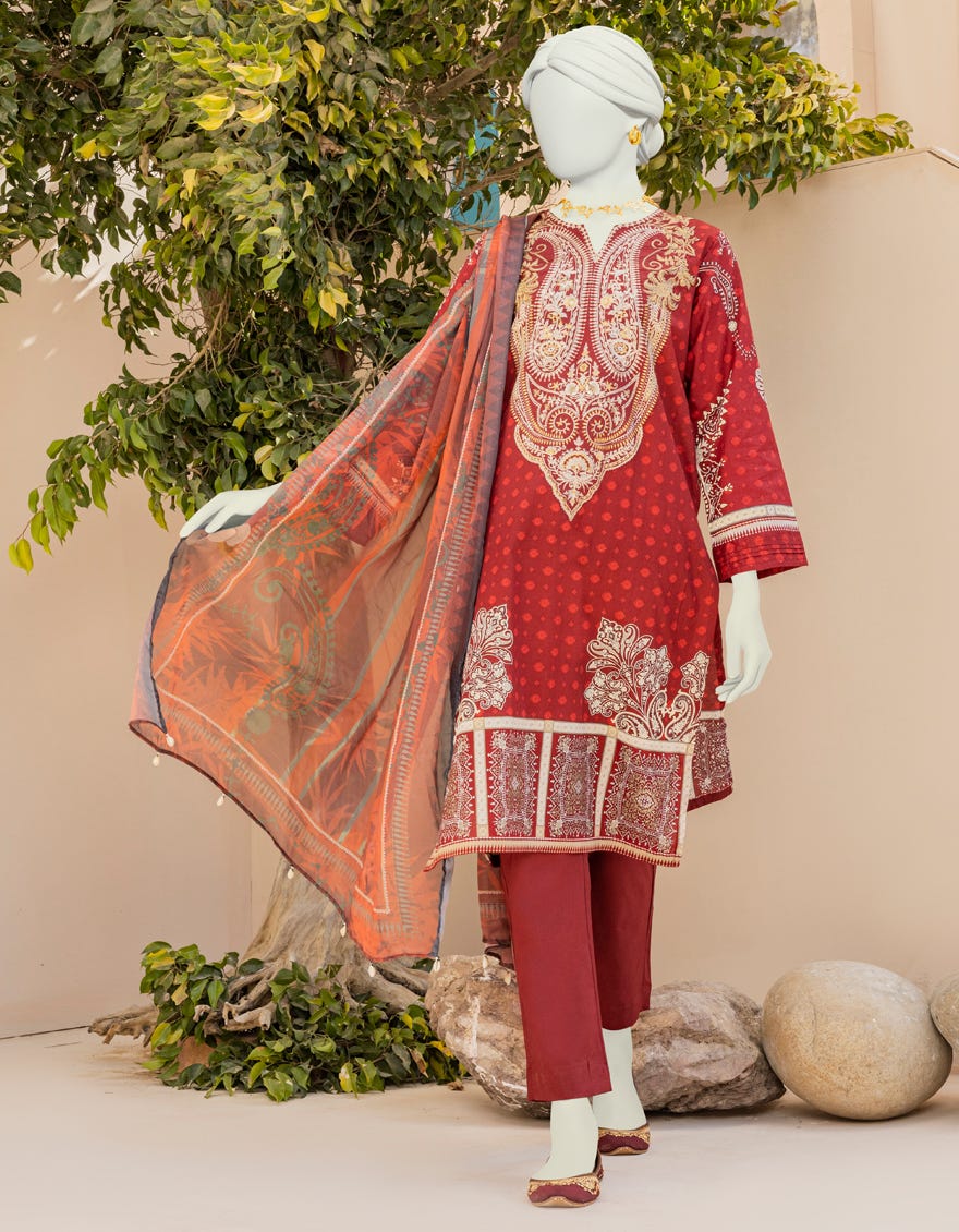 Maroon Lawn 3 Piece Stitched Dress | Jlawn-S-23-010