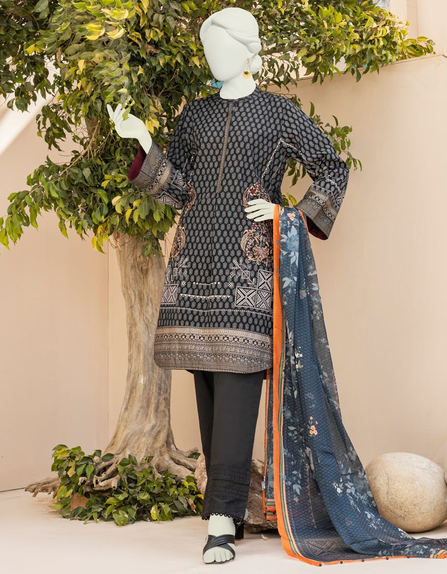 Black Lawn 3 Piece Stitched Dress | Jlawn-S-23-011