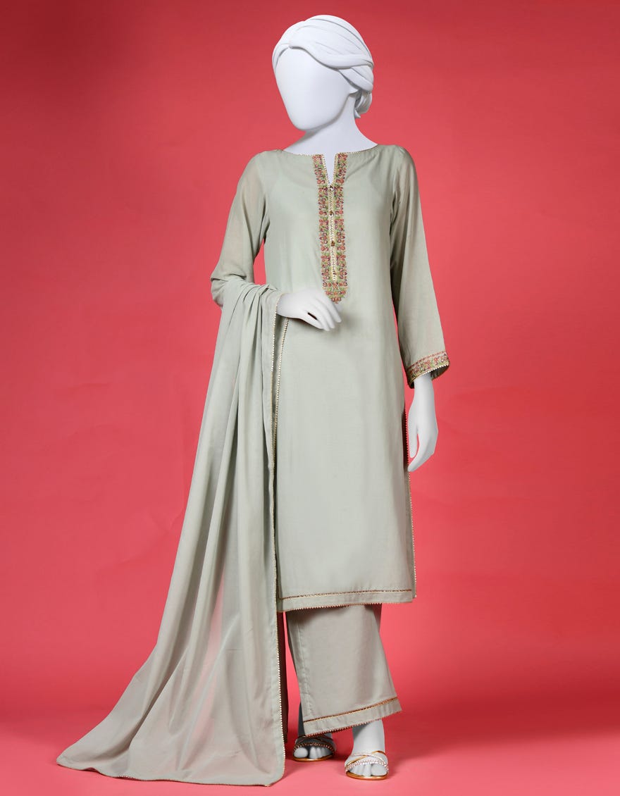 Green Dyed 3 Piece Stitched Dress | Ccw-3Ps-S-23-012