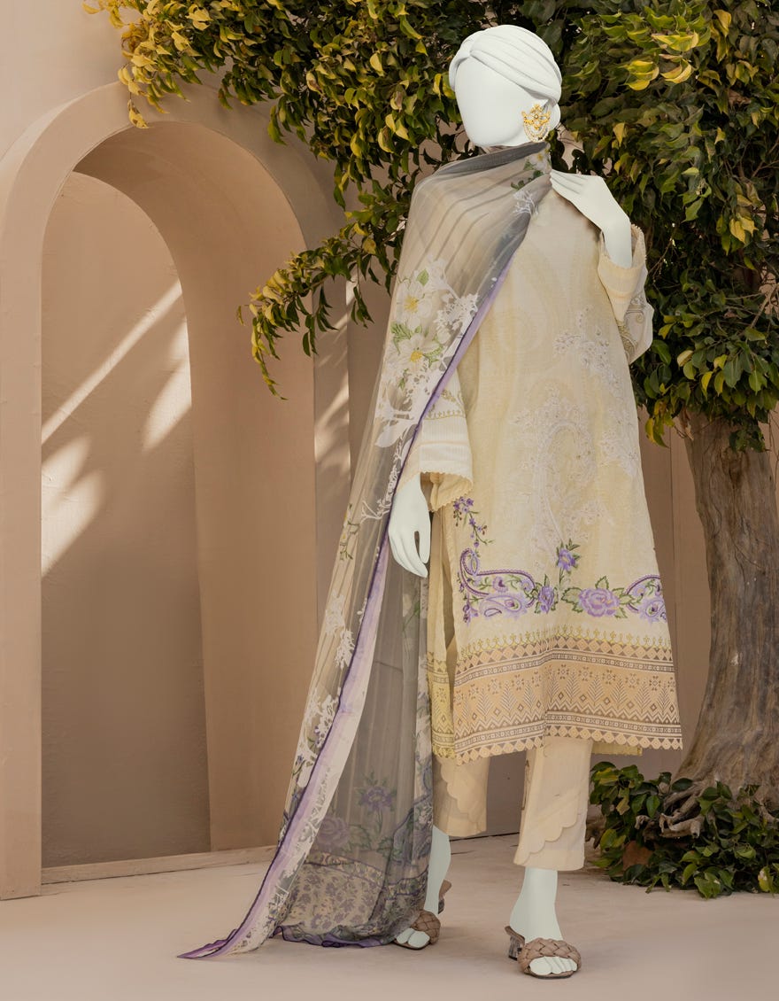 Off White Lawn 3 Piece Stitched Dress | Jlawn-S-23-012