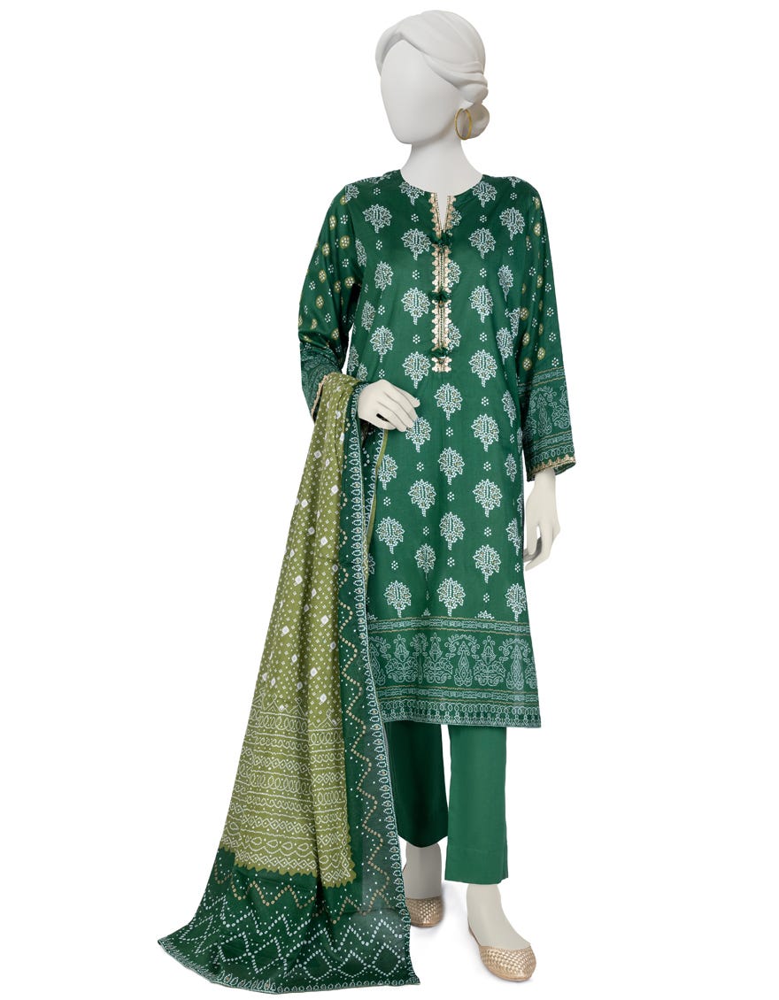 Green Lawn 3 Piece Stitched Dress | Jlawn-S-23-013