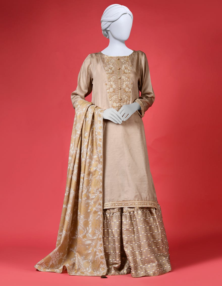 Grey Silk 3 Piece Stitched Dress | Ccw-3Ps-S-23-014
