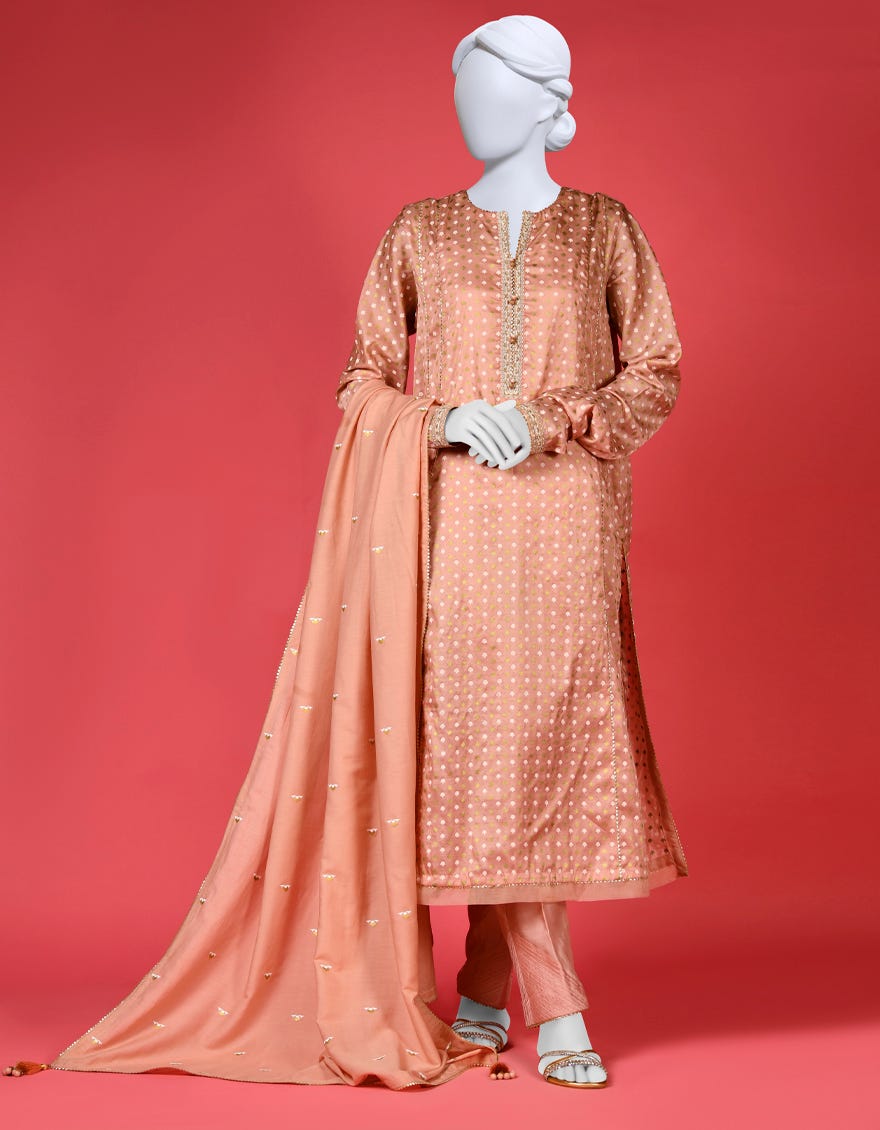 Pink Silk 3 Piece Stitched Dress | Ccw-3Ps-S-23-015
