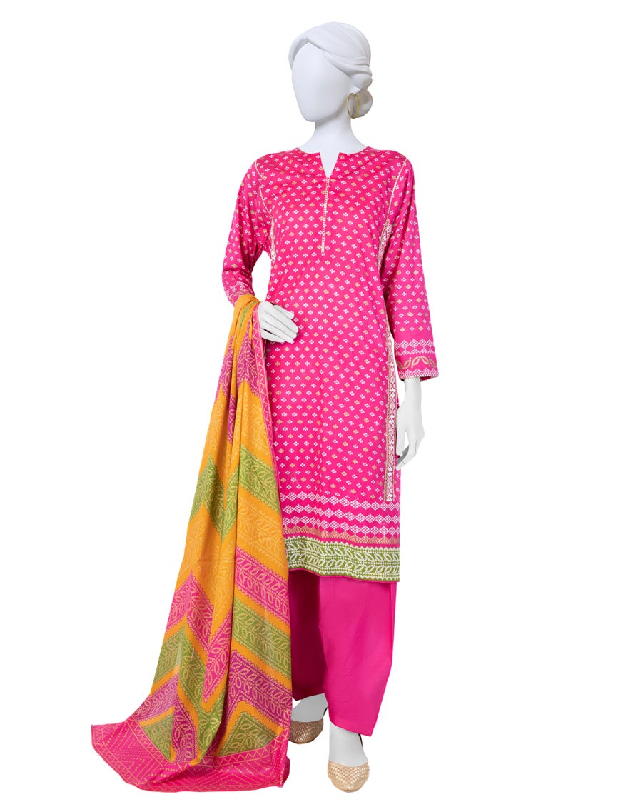 Pink Lawn 3 Piece Stitched Dress | Jlawn-S-23-015
