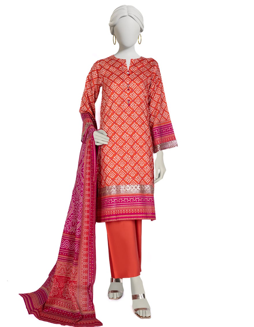 Orange Lawn 3 Piece Stitched Dress | Jlawn-S-23-018