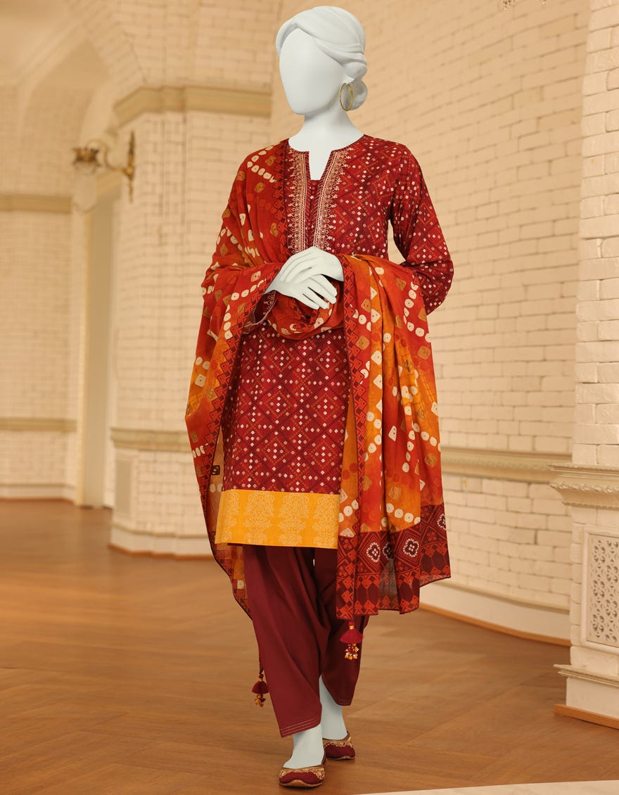 Maroon Lawn Unstitched 3 Piece Dress | Jlawn-S-23-019 Aatishi