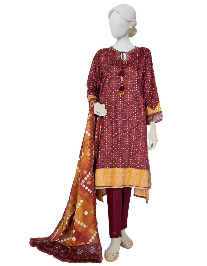 Maroon Lawn 3 Piece Stitched Dress | Jlawn-S-23-019