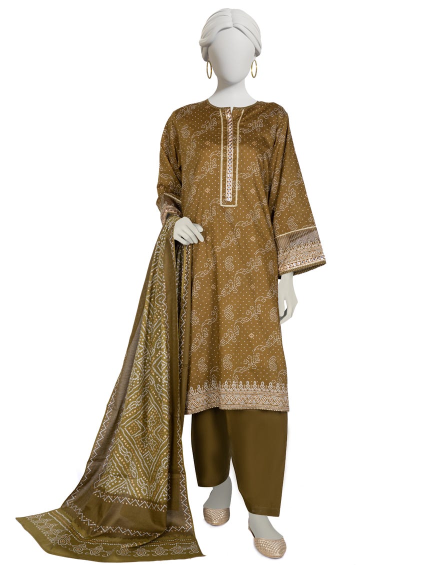 Mehndi Green Lawn 3 Piece Stitched Dress | Jlawn-S-23-020