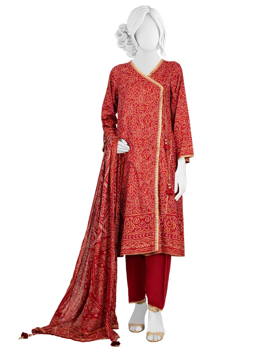Red Lawn 3 Piece Stitched Dress | Jlawn-S-23-021
