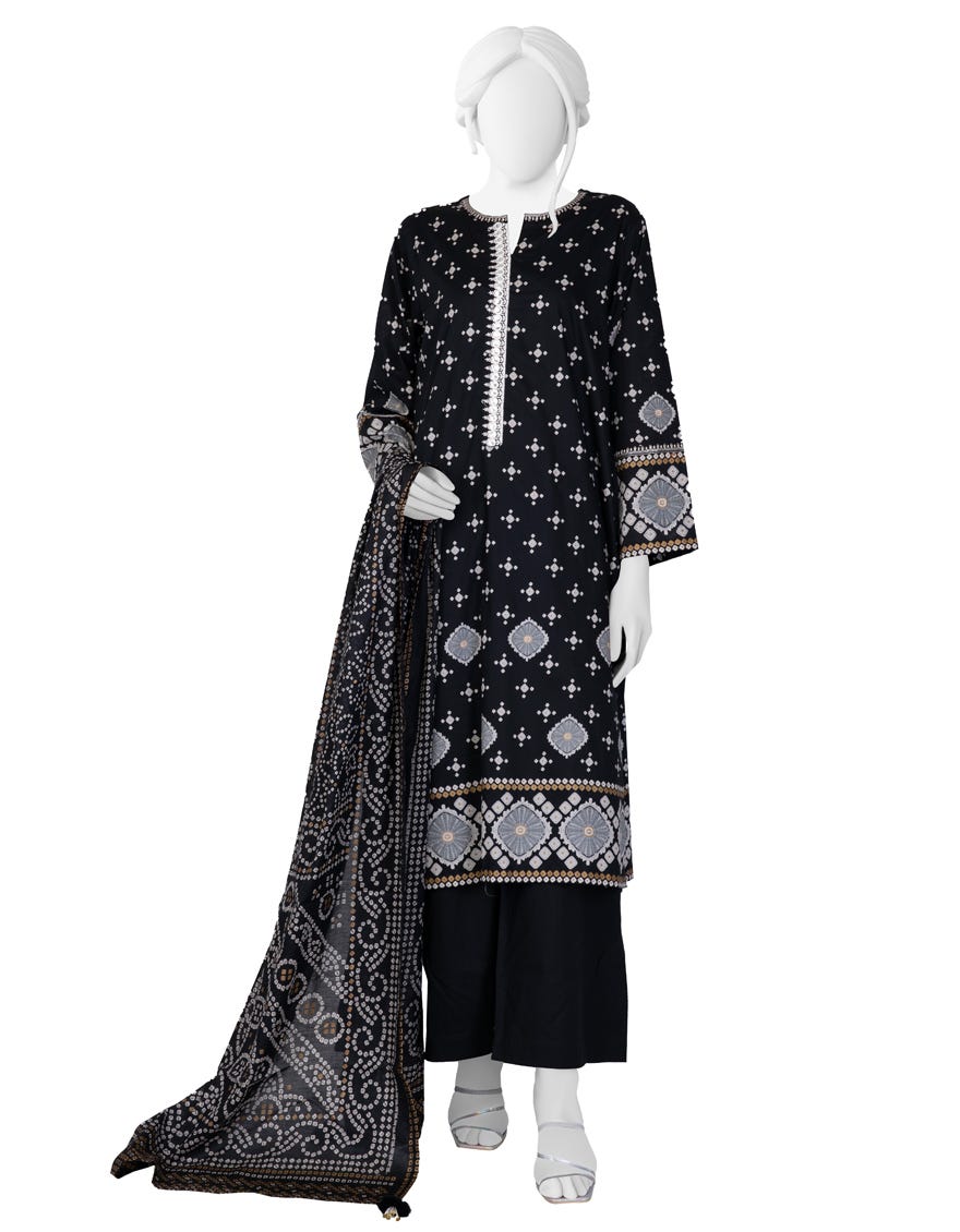 Black Lawn 3 Piece Stitched Dress | Jlawn-S-23-022